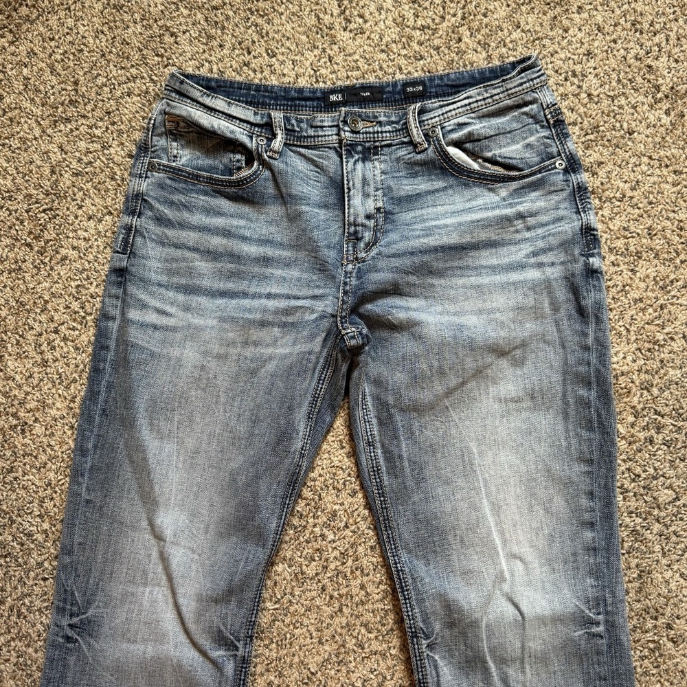 BKE Tyler Jeans Mens 33x36 Light Wash Blue Straight Leg Nice Fade Fit 32x35 Y2k - Picture 2 of 11